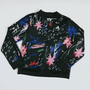 Adidas Girls Black Pink Spring Floral Tricot Tropical Track Jacket Size 10-12